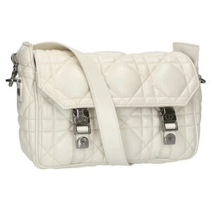 Christian Dior Diorcamp Cannage Leather Shoulder Bag White
